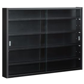 HOMCOM 5-Tier Glass Display Cabinet with 2 Glass Doors and 4 Adjustable Shelves, Wall Mounted, Black