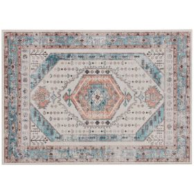 HOMCOM 5x7 Area Rug, Vintage Machine Washable Rug, Non-Slip Floor Carpet for Living Room, Bedroom, Dining Room, Brown and Blue